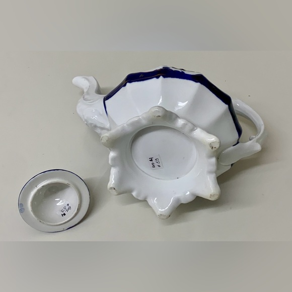 19th Century Antique Gaudy Welsh Feather Pattern Ring Finial Lidded Teapot - Picture 10 of 16